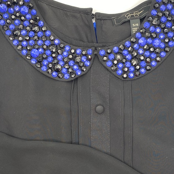 Jessica Simpson Black and Blue Pleated Dress with Jewelled Collar Size 5/6 - Picture 2 of 3